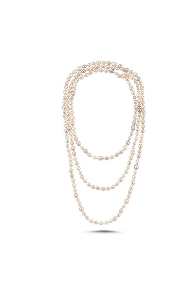 Birinci1926 Drop Pembe Barok Doğal inci Uzun Kolye