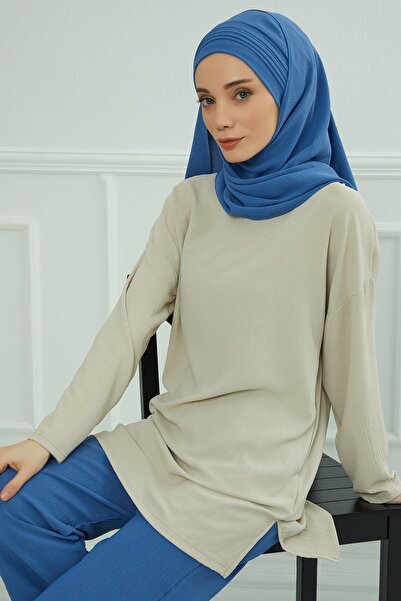 Aisha's Design Pleated Design Aerobin Shawl,Cps-90,Blue