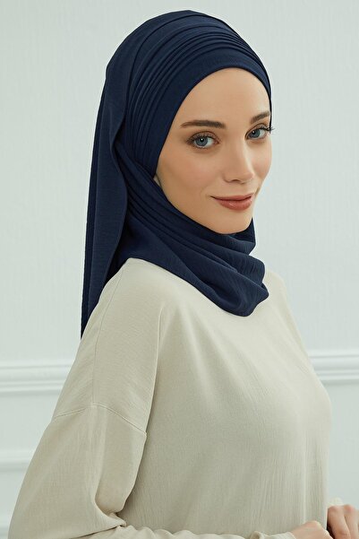 Aisha's Design Pleated Design Aerobin Shawl, Cps-90, Navy Blue