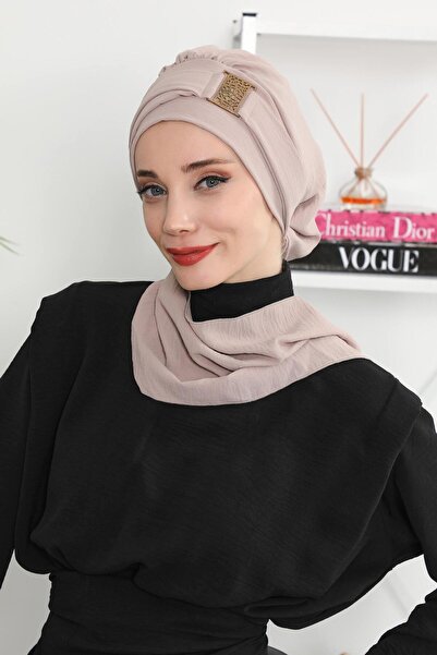 Aisha's Design Έτοιμο τουρμπάνι από ύφασμα Aerobin με χρυσά αξεσουάρ, HT-11A, βιζόν