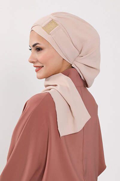 Aisha's Design Έτοιμο τουρμπάνι από ύφασμα Aerobin με χρυσά αξεσουάρ, HT-11A, Πέτρα