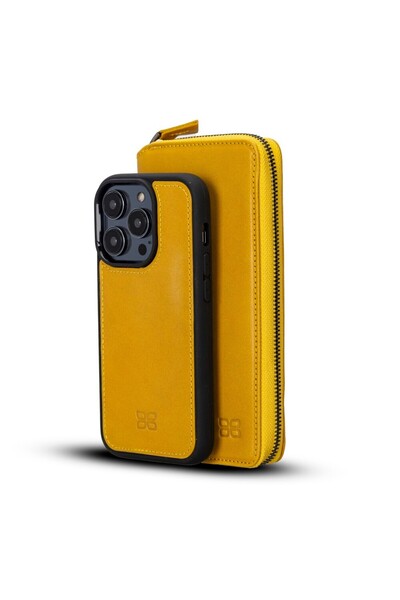 Bouletta Apple iPhone 14 Serisi Cüzdanlı ve Fermuarlı Çıkarılabilir Deri Kılıf - iPhone 14 Plus / Hardal