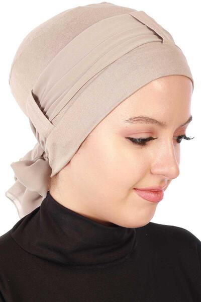 Ayşe Tasarım Chiffon Belted Combed Cotton Bonnet,B-36,Mink - Mink