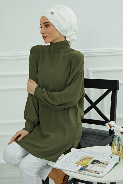 Aisha's Design Έτοιμο τουρμπάνι από ύφασμα Aerobin με αξεσουάρ, HT-95, Λευκό