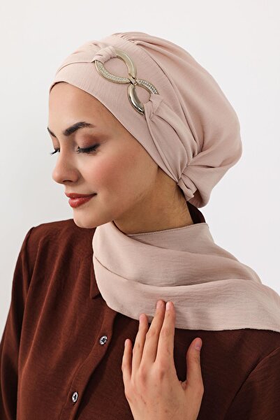 Aisha's Design Aerobin Fabric Ready-Made Turban with Accessories, Ht-94, Stone