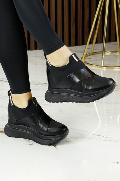 Erkan Saçmacı Lopez Black Stretch Hidden Wedge Heeled Casual Shoes