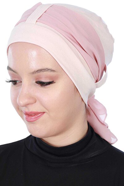 Ayşe Tasarım Chiffon Belted Combed Cotton Bonnet, B-36, Powder