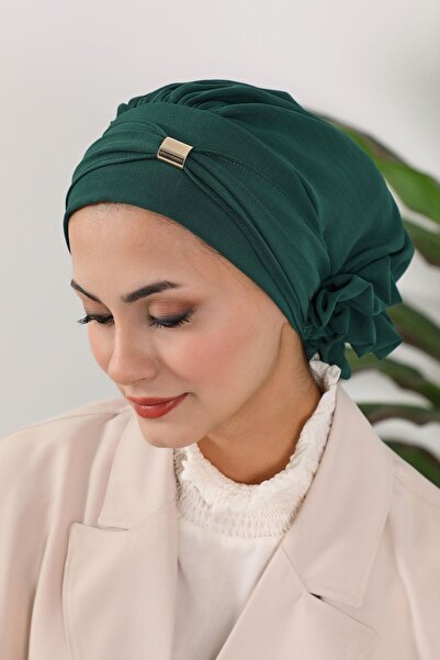 Aisha's Design Aerobin Fabric Ready-Made Turban with Accessories, Ht-95, Dark Green