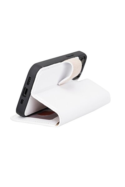 PLM Apple iPhone 13 Mini Uyumlu Deri Cüzdanlı Kılıf F3 Beyaz