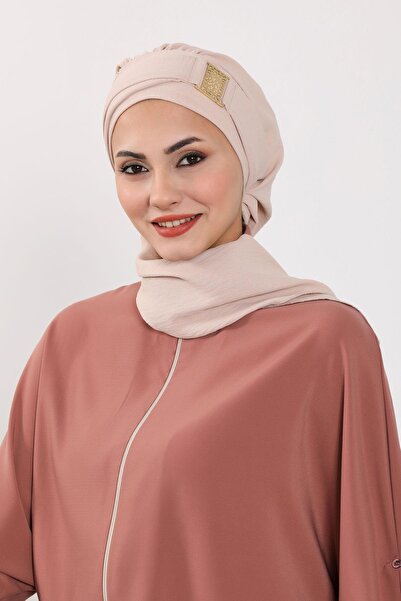 Aisha's Design Έτοιμο τουρμπάνι από ύφασμα Aerobin με χρυσά αξεσουάρ, HT-11A, Πέτρα