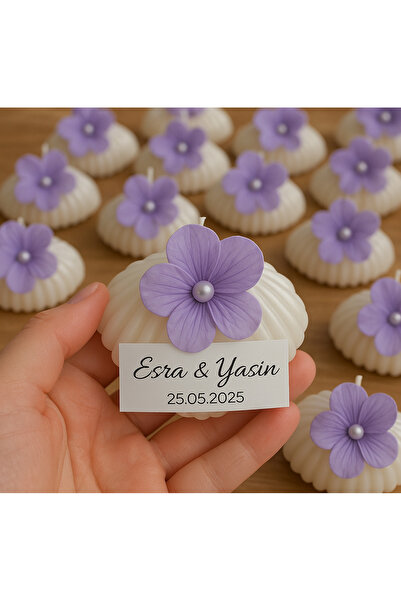 Handmade Düğün ,nişan ,kına hediyelik ortanca çicek süslemeli istridye mum 20...