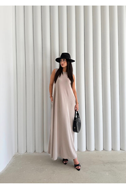 Butik Modal Kumaş Oversize Kesim Kolsuz Maxi Elbise