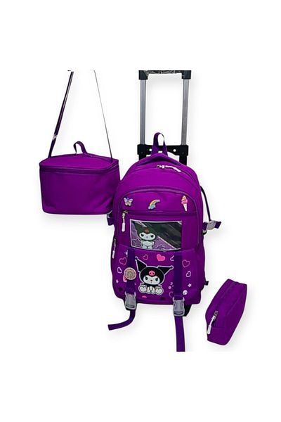 ROWAN ÇANTA 2-Stage Portable 3-Set Primary School Backpack with Wheels and Character Pattern