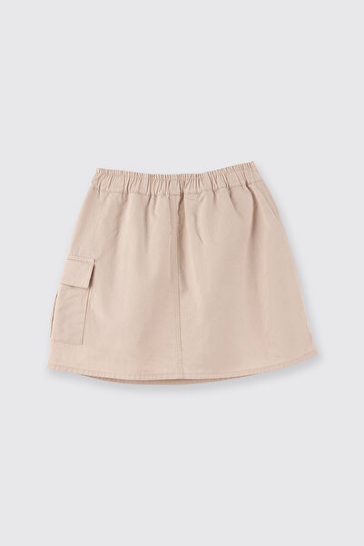 Panço Kız Çocuk Çiçek Ve Kalp Nakışlı Su Taşı Detaylı İç Astarı Şortlu Lastikli Bej Etek