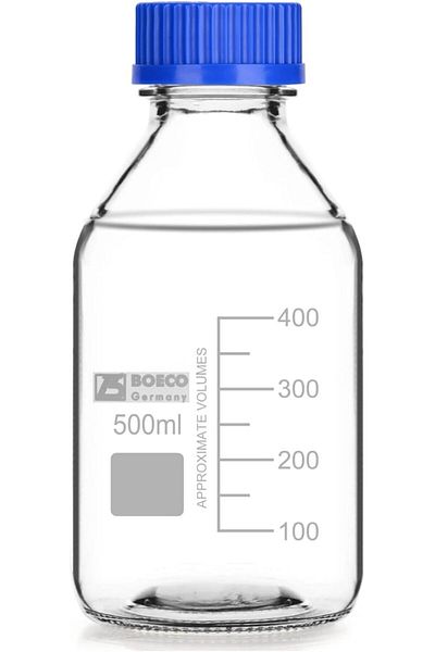 Boeco Germany Reagent Bottle Glass Narrow Mouth Scientific Media Storage With Blue Screw Cap 500 ml
