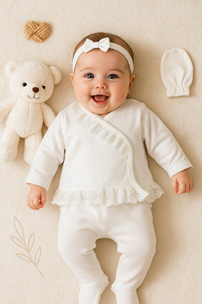 Ozz Baby 0-3 أشهر طفلة حديثي الولادة مجموعة زيبين مكونة من 5 قطع من الدانتيل