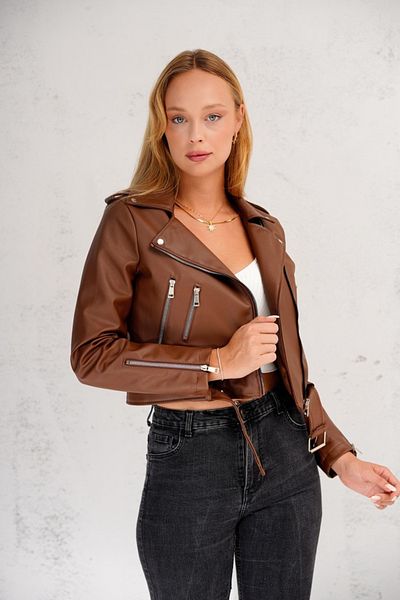 İLKCET MODA Light Brown Slim Fit Women's Jacket with Sleeve Zipper Detail