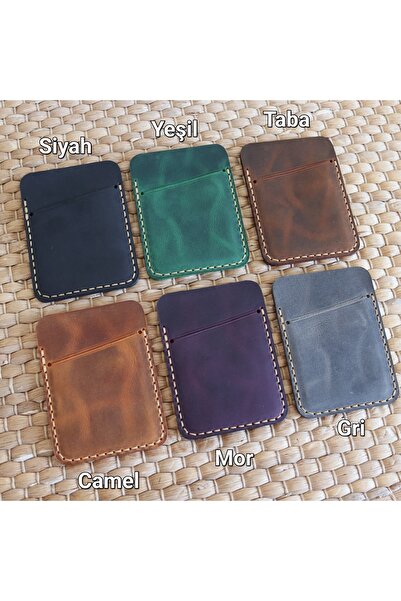 Derici Amca One Shot Genuine Leather Minimal Vertical Card Holder Black