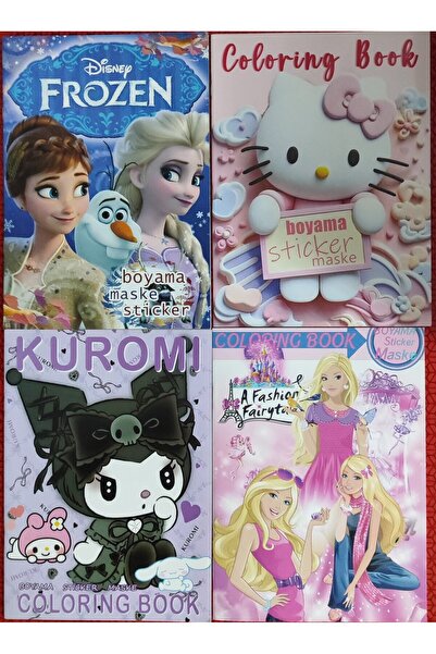 bundle island 4 adet stickerli boyama kitabı (*hello kitty*/kuromi/barbie/els...