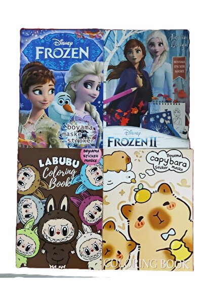bundle island 4 adet stickerli boyama kitabı (FrozenII/elsa/*capybara*/labubu...