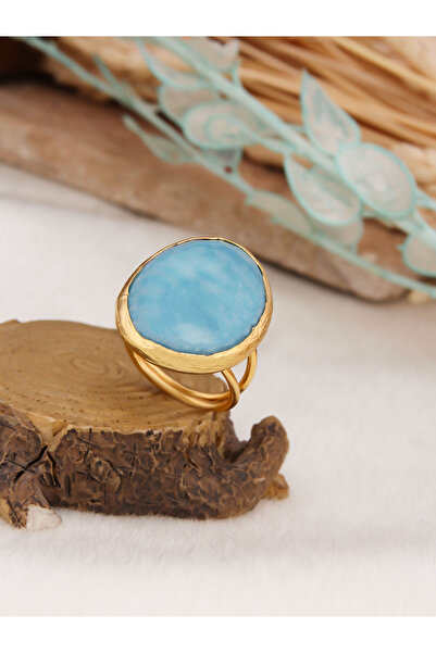 HANDOFBADE Doğal Taş Mavi Opal Yüzük – Ayarlanabilir El Yapımı Altın Kaplama ...