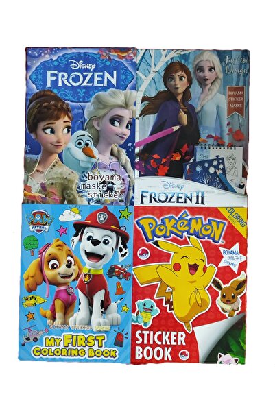 bundle island 4 adet stickerli boyama kitabı (FrozenII/elsa/pocemon/paw patro...