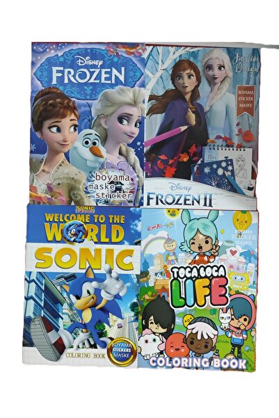 bundle island 4 adet stickerli boyama kitabı (FrozenII/elsa/sonic/toca boca f...
