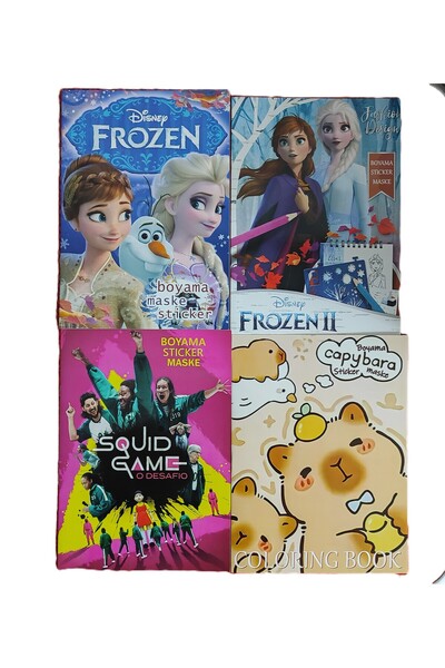 bundle island 4 adet stickerli boyama kitabı (FrozenII/elsa/capybara/squid ga...