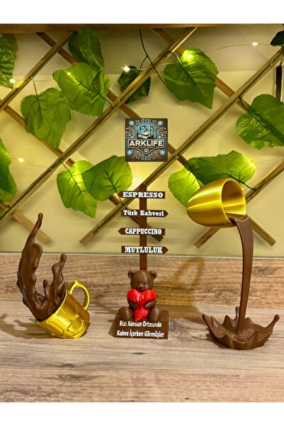 ARKlife 3D Electronic Kahve Köşesi Dekoratif Aksesuar Ayıcık Tabela Gold Dökü...