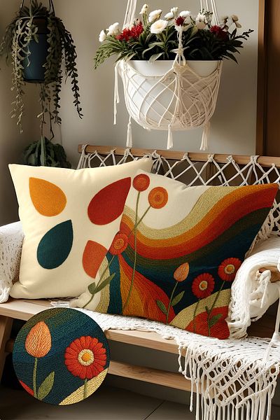 Belle Benoit Set of 2 Embroidery Patterned, Double-Sided Printed, Decorative Throw Pillow Case – Bohemian Style, Zippered