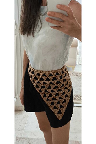 Momsada Triangle Pattern and Model Bandana, Paper Rope Hand Knitted Bandana, Scarf, Accessory