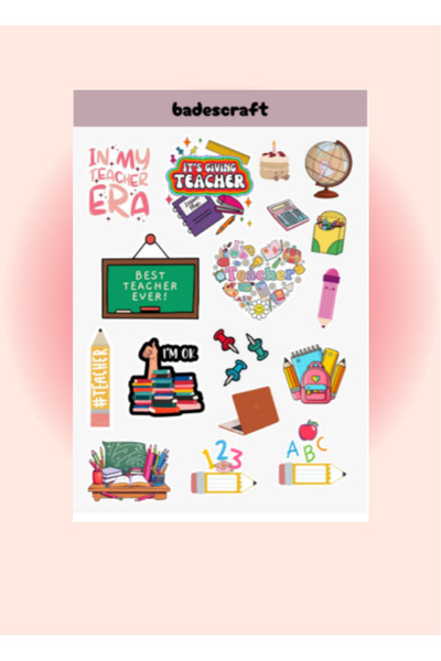 badescraft Öğretmen Konseptli Sticker- Okul ve Öğrenciler Sticker- Etiket- Aj...
