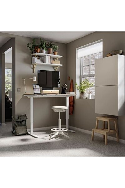 IKEA TROTTEN, yüksekliği ayarlanabilen çalışma masası, bej-beyaz, 120x70 cm