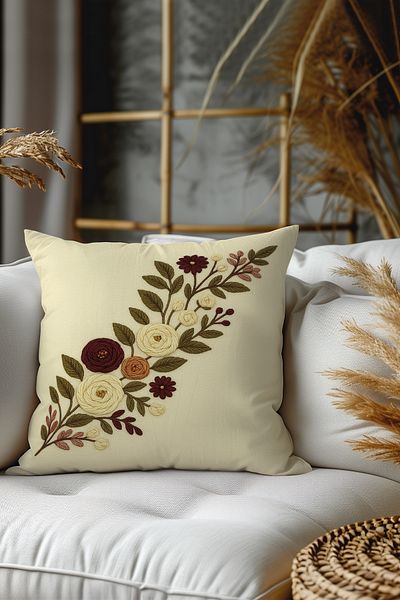 Belle Benoit Set de 2 huse de pernă decorative cu model de broderie, imprimare pe două fețe – stil boem, cu fermoar