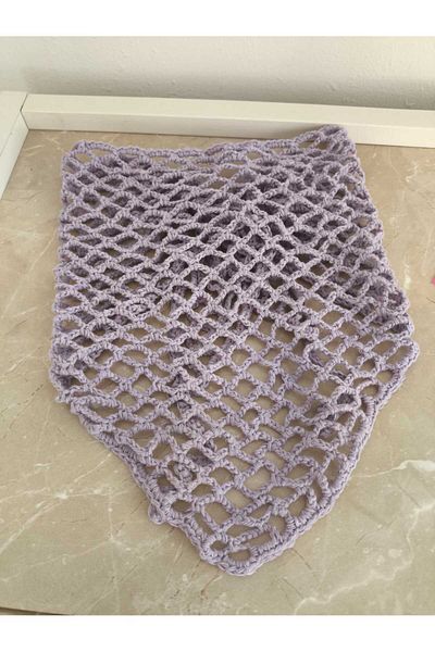 Momsada Moms Ada Lilac Colored Hand Knitted Mesh Triangle Model Bandana, Accessory