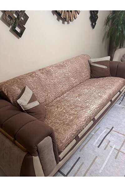 Tekstilsa Silikon Tabanlı Kaydırmaz Lüks Desen Çekyat Koltuk Örtüsü Kapiçino Rengi 1 Adet 210*170 Cm