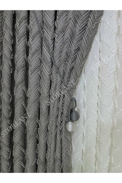 Storlant Puffy Herringbone Light Gray Patterned Linen Background Curtain L Product Frequently Pleated L Accessory Gifted L Single Wing