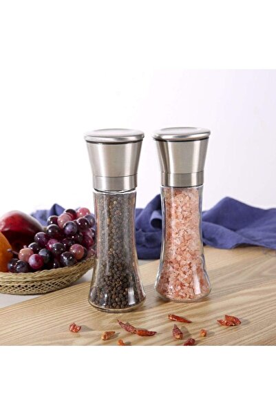 FETHİYE TOPTAN Cam Gövdeli Paslanmaz Çelik Kapaklı Baharat Öğütücü Tuzluk Kar...