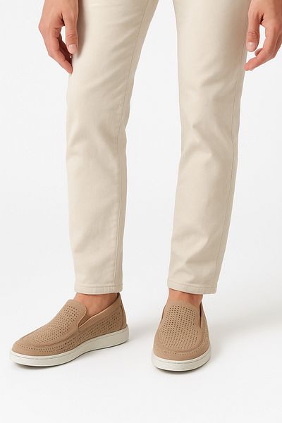 Growish Gr0348 Genuine Nubuck Leather Lightweight Poly Sole Sand Color Perforated Men's Casual Shoes