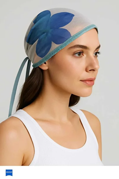 Handmade Betty Bands Scarf Hat – Blue Floral, Tie-Up Summer Style Bandana