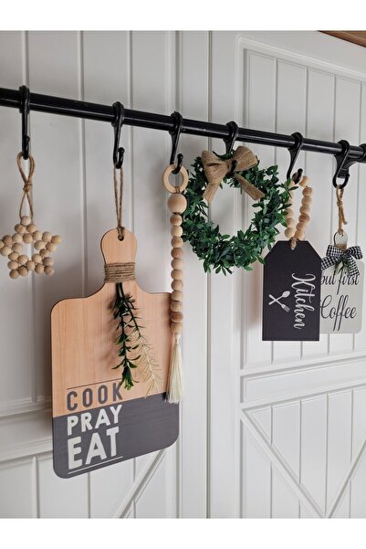 rosfloa rf 6 Parça Iskandinav Ahşap Dekorasyon Seti, Mutfak, Kahve Köşesi, Duvar, Raf, Askı Süsü (Askı Hariç)