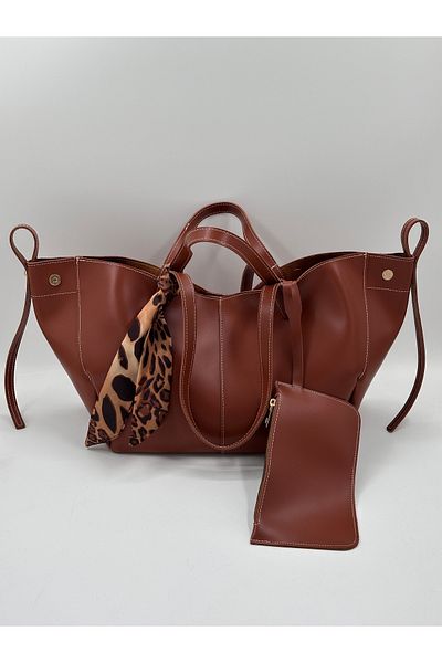 Elanore Large Size Women's Hand and Shoulder Bag with Wallet and Snap Detail on the Sides