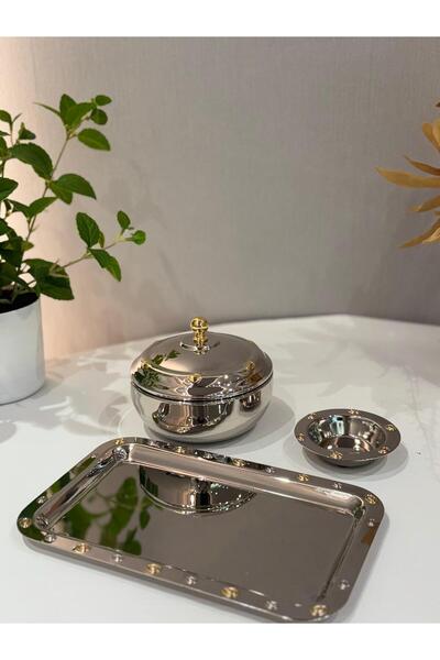 aljahwari Date set with a plate, a plate, and a serving tray, two-tone nickel