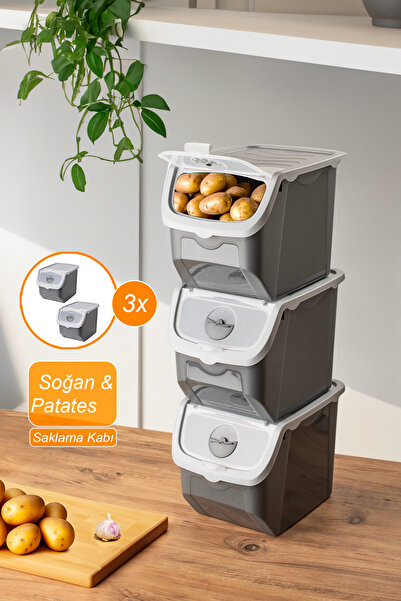 Porsima Coral 3 Lü Çok Amaçlı Plastik Patates Soğan Sarımsak Saklama Kutusu 1...