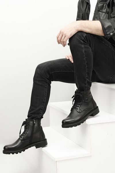 GÖNDERİ(R) Men's Black Zippered Genuine Leather Boots