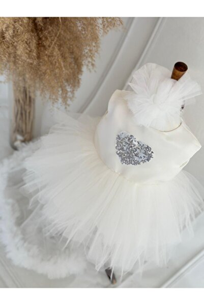 Hobidik Baby Girl Kids Grey Heart Sequined Tutu Party φόρεμα με αφαιρούμενη ουρά
