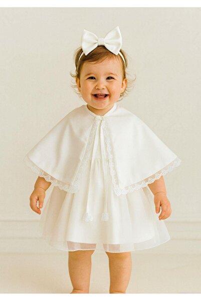 Hobidik Дівчача дитяча біла крепова тканина плащ і сукня