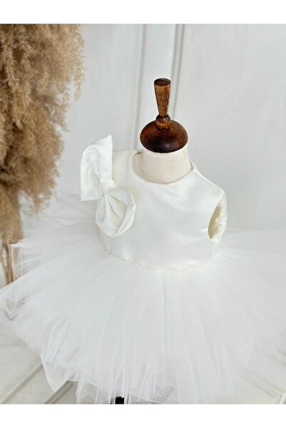 Hobidik Baby Φόρεμα με έναν ώμο με φιόγκο λευκό Tutu