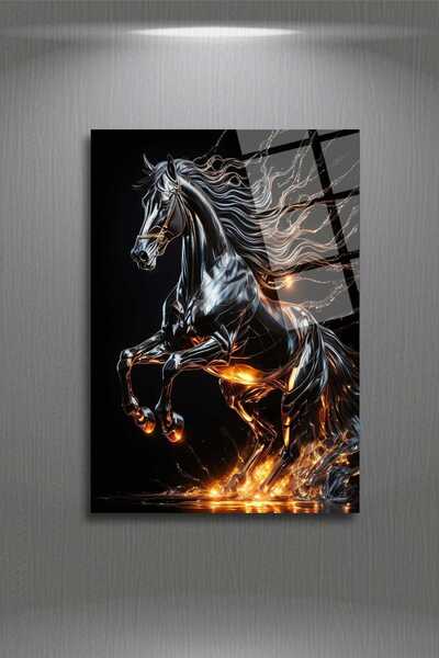 HMDS CONCEPT Şaha Kalkan Siyah At Cam Tablo 86