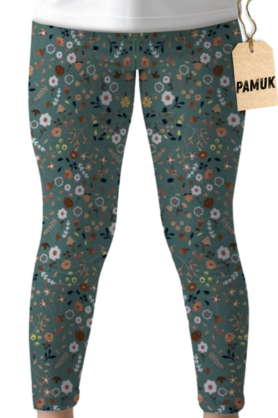 Dolce Destino Çocuk Tayt - Yeşil Vintage Çiçek Desenli Mevsimlik Likralı Pamuklu Kız Çocuk Tayt